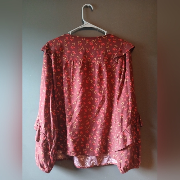 SONOMA WOMENS SIZE XL LONG SLEEVE BURGUNDY FLORAL LONG SLEEVE TOP - Picture 2 of 3